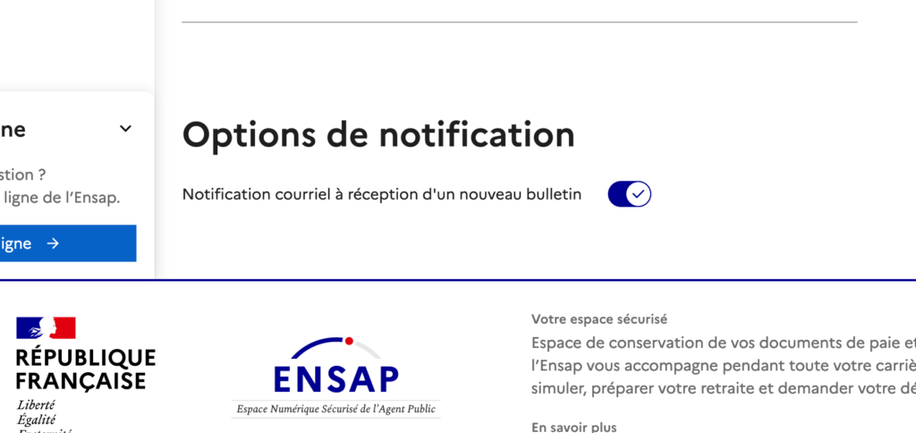 Une seule option de notification : "Notification courriel à réception d'un nouveau bulletin"