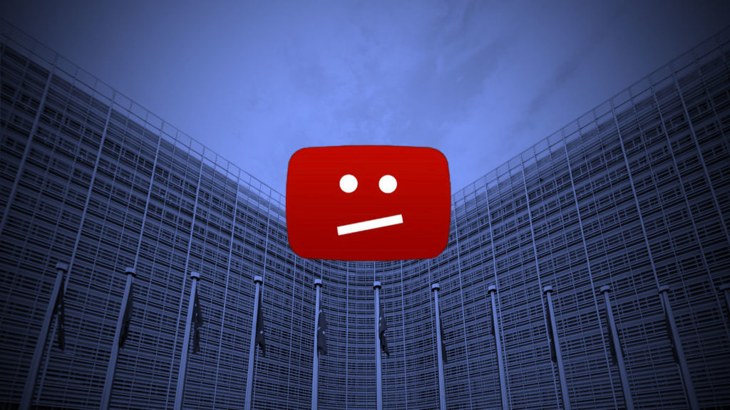 Logo YouTube bloqué devant bâtiment européen